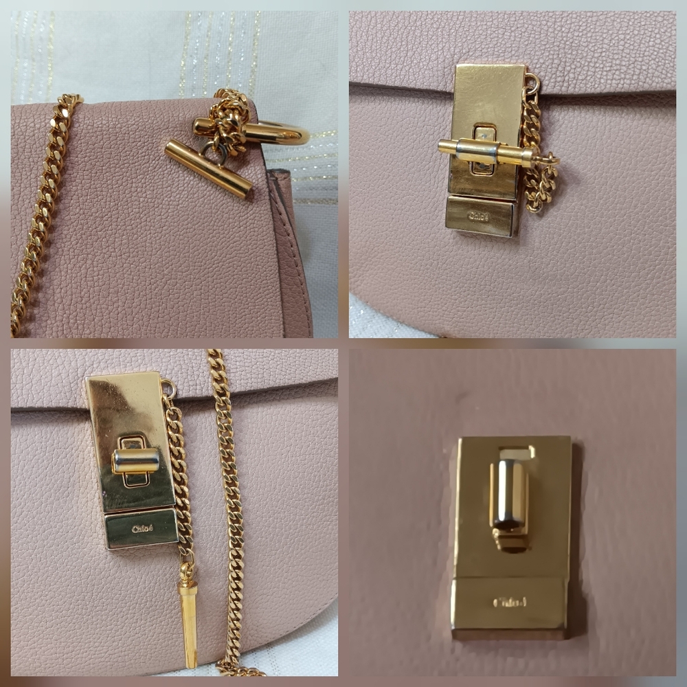 Chloé Drew Small Cement Pink Grained Lambskin Crossbody Bag ✨ - Picture 16 of 17